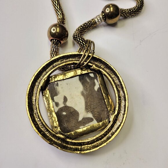 Vintage Chunky Choker Gold Tone Pendant Choker Bib Necklace - Picture 6 of 10